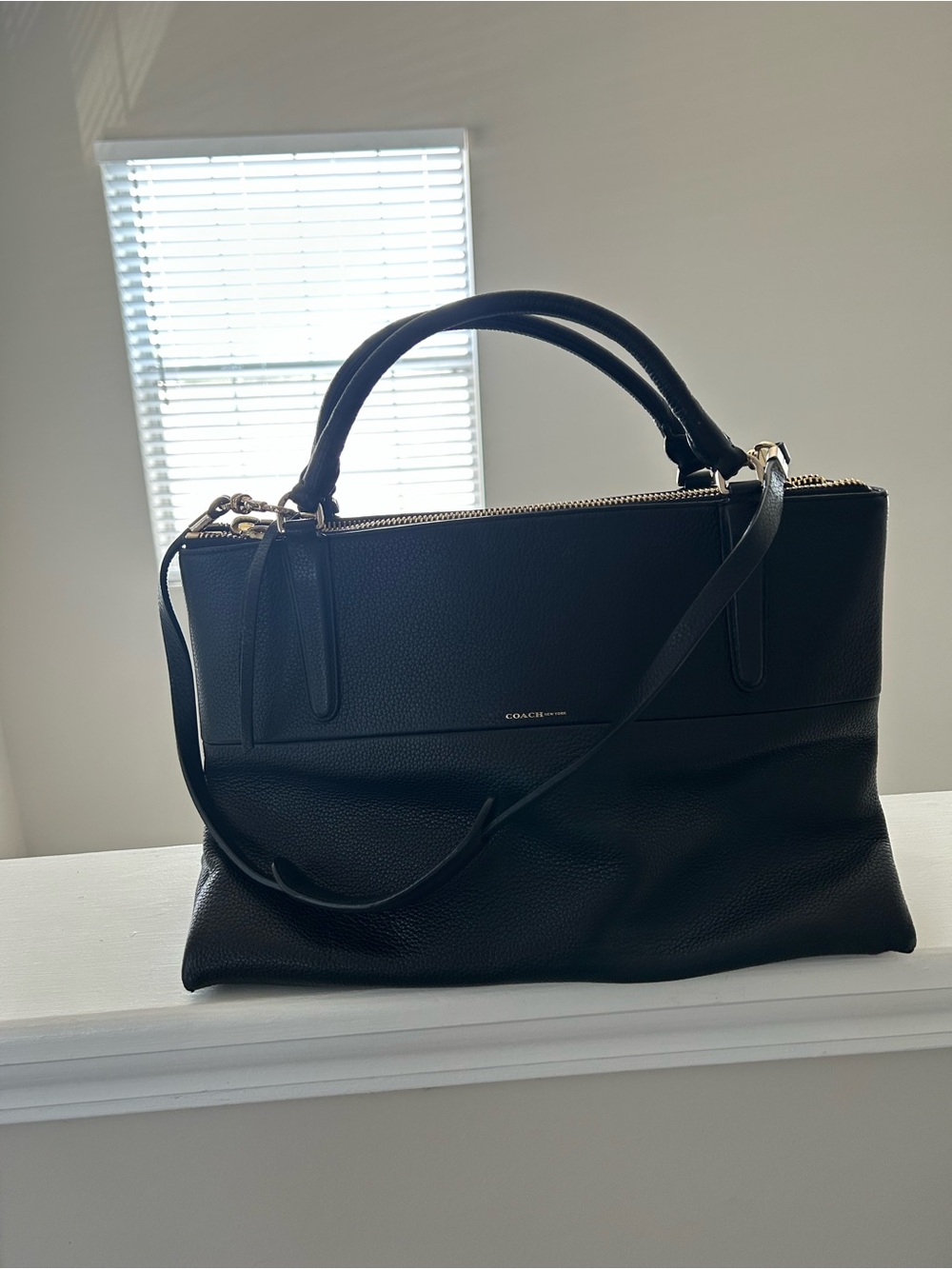 Coach Black Leather Borough Top-Handle Tote with Shoulder Strap